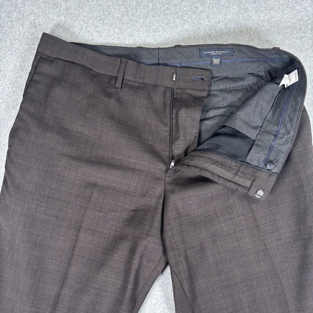 Banana Republic Dress Pants Mens 36x30 Brown Wool Blend Classic Fit Plaid